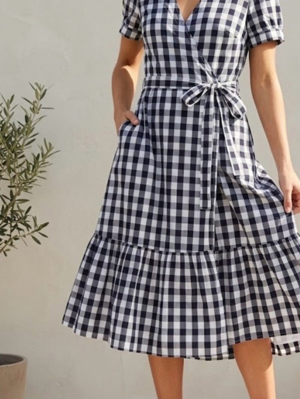 GAP Navy Blue And White Gingham Wrap Dress With Pockets Medium